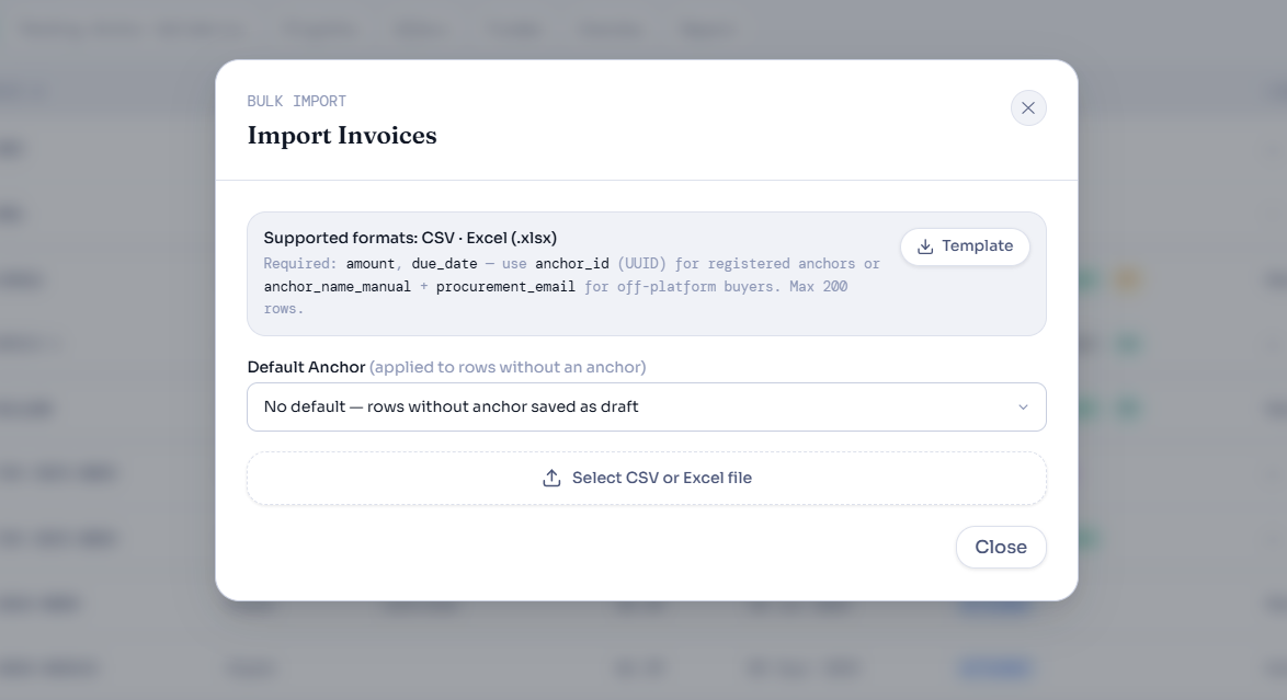 Reciiva invoice submission — supplier dashboard